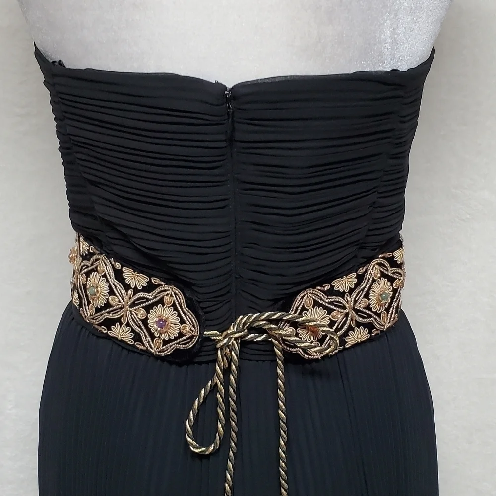 Vintage 80s Silk Gold Silver Metal Filigree Embroidered Tassle Tie-Waist Belt